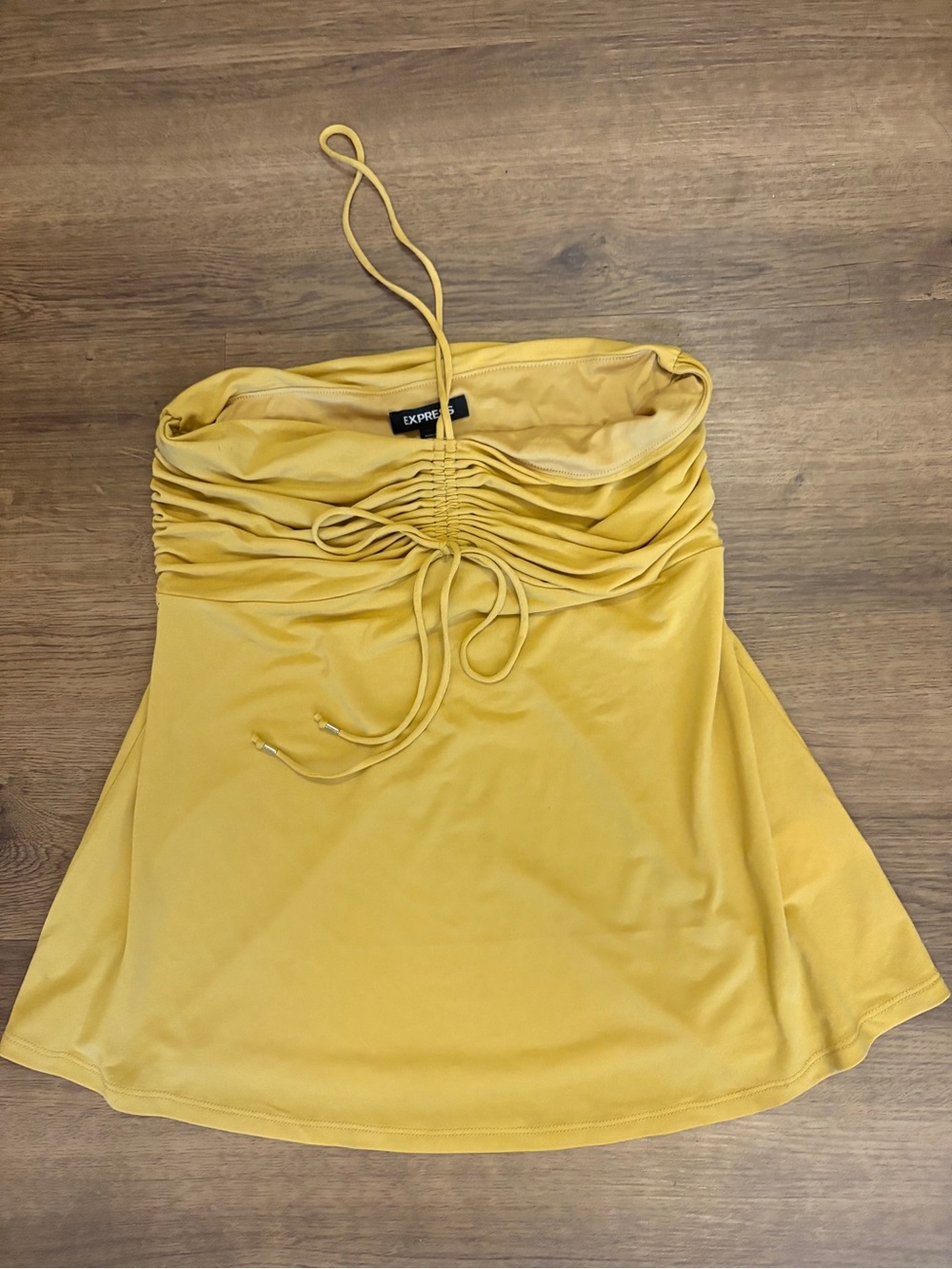 Express Mustard Yellow Ruched Halter top